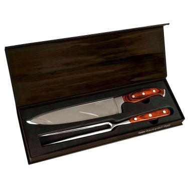 Imagem de Conjunto Faca 8" e Garfo Steel Churrasco Cabo Madeira - Mor