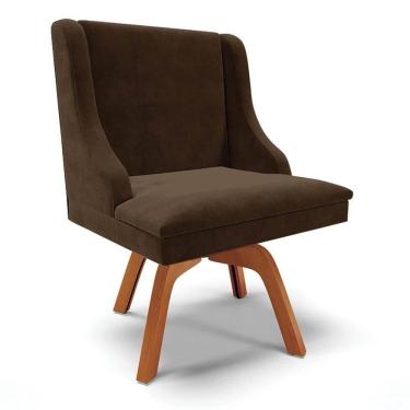 Imagem de Cadeira Estofada Para Sala De Jantar Base Giratória De Madeira Lia Suede Marrom - Ibiza