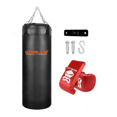 Imagem de Kit Boxe Saco de Pancada Infantil 70cm + Luva Bate Saco Muay thai Criança + Suporte de Teto Gorilla
