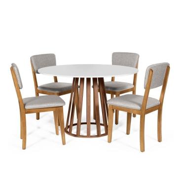 Imagem de Mesa De Jantar Redonda Gabi Bran/nor Com 4 Cadeiras Estofadas Ella Cinza Claro