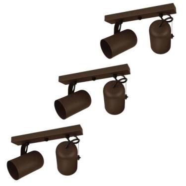 Imagem de Kit 3 Luminárias Teto Trilho 2 Spots Direcionáveis Marrom - Preludio