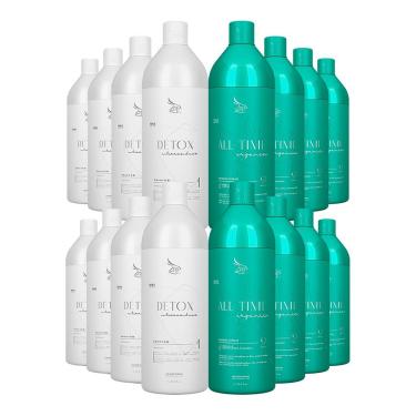 Imagem de Kit 8 Escovas Progressivas Zap All Time Orgânica + 8 Shampoos Detox 1 Litro