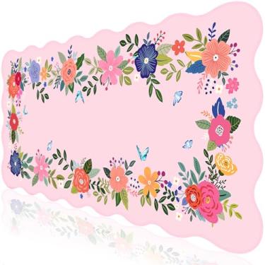 Imagem de L-SPOUTTO Mouse pad rosa, tapete de mesa floral, 2GG, design ondulado, mouse pad para jogos, 89,9 x 39,9 cm, base de borracha antiderrapante, tapete de mesa à prova d'água para laptop, computador