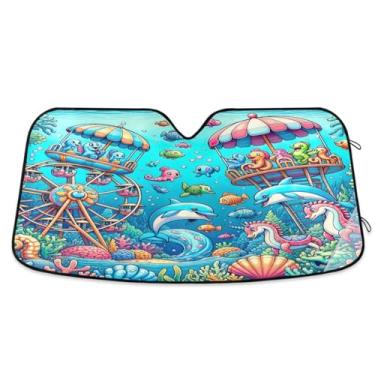 Imagem de Underwater World Amusement Park Viseira de para-brisa cômica guarda-sol para janela frontal de carro para a maioria dos sedãs SUV caminhão pequeno