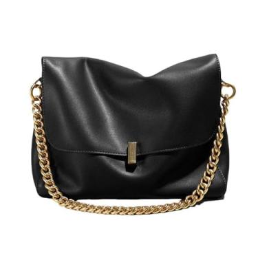 Imagem de GJHFCXSO Bolsas de Ombro Femininas Bolsas Crossbody de Couro LegíTimo Corrente Dourada Bolsas de Ombro da Moda Bolsa Tote Diária,Black