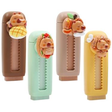 Imagem de Borrachas retráteis Capybara, 4 peças de borracha de capivara, borracha push-pull, borrachas de design de capivara de alimentos para meninos, meninas, estudantes, capivara, escola, material de