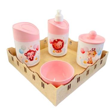 Imagem de Kit Higiene Baby Safari Menino e Menina c/bandeja em MDF - Dóia Kids, 