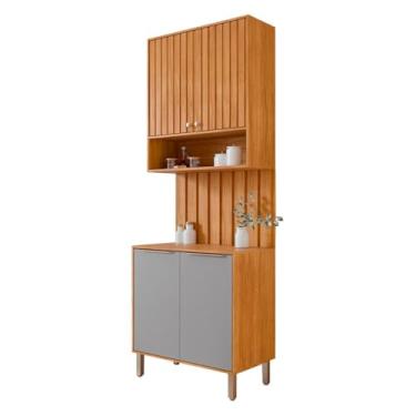 Imagem de Armário Aéreo com Balcão e Painel Ripado Divina 80cm 4 Portas Cinamomo/platina