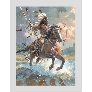 Imagem de MOER SKY Kits de pintura de diamante, cavalo indiano, 30,5 x 40,6 cm, tela de diamante completo, faça você mesmo, pintura artística com pedras preciosas, para decoração de quarto, decoração de casa