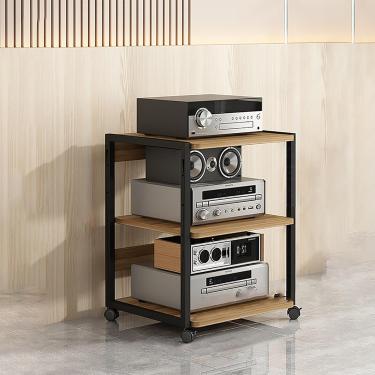 Imagem de Rack De áudio Prateleira De Jogos Rack De áudio De Chão Suporte De Mídia De áudio E Vídeo Moderno Com Roda Universal Suportes De Armazenamento De Míd, Original Wood, 50x40x69.5cm