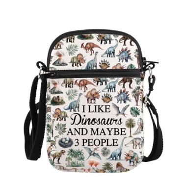 Imagem de PLITI Presente de dinossauro Dino Fans Gift I Like Dinosaurs And Maybe 3 People Bolsa transversal para amantes de dinossauros, Bolsa Zcbag de dinossauros para 3 pessoas