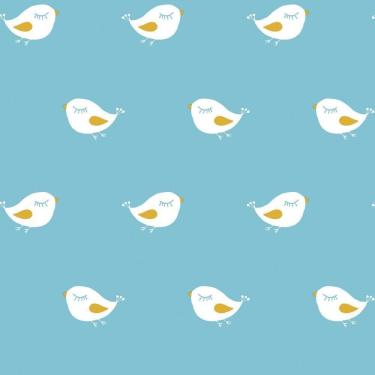 Imagem de Papel De Parede Infantil Passarinhos Azul E Branco Ff4005