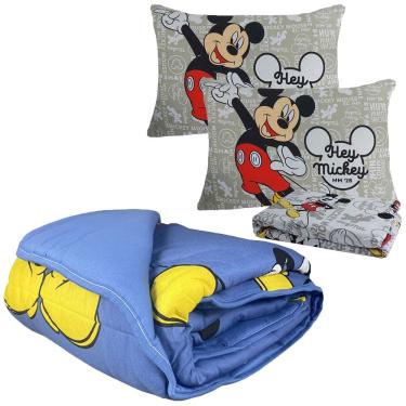 Imagem de Kit Jogo De Cama Infantil Malha + Edredom Mickey Mouse Casal Disney 4 Peças Portallar