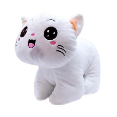 Imagem de Gato Branco de Pelúcia 26cm  Olhos Abertos ou Fechados, Um Encanto de 