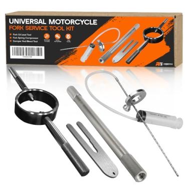 Imagem de Kit universal de ferramentas de serviço de garfo de motocicleta (ferramenta de nível de óleo de garfo, compressor de mola de garfo e ferramenta de sangramento da haste do amortecedor) Conjunto de