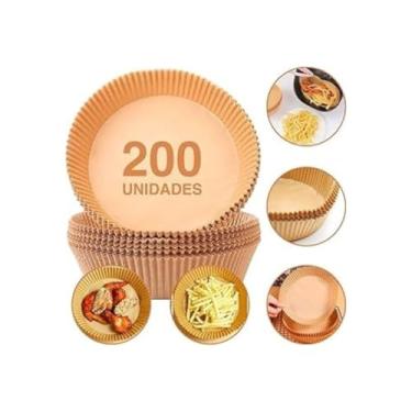Imagem de Kit 200 Formas de Papel Descartável Redonda Fohas Descartáveis Antiaderente Premium Protetor à Prova De Gordura Para Fritadeira Sem Óleo Tamanho Universal Air Fryer 16cm