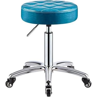 Imagem de Banquinho De Rolamento Com Rodas Almofada Redonda De Couro Pu Bancos Médicos Sem Encosto Cadeira Giratória Hidráulica Ajustável 41-56 Cm Para Salão De Spa Tatua, Blue, One Size
