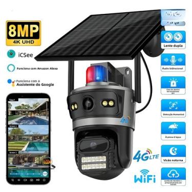 Imagem de Câmera CCTV PTZ IP Sem Fio De 8MP 4K AOV Com Energia Solar, Lente Dupl