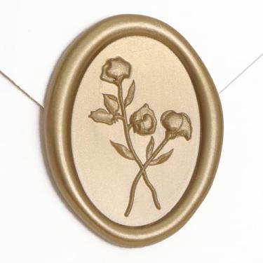 Imagem de UNIQOOO Adesivos de selo de cera - Adesivos de selo de envelope de convite de casamento em formato oval de flor 3D, 50 peças autoadesivo Prosecco metálico dourado claro, perfeito para convite, Natal