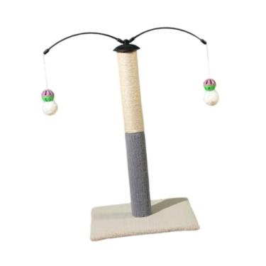 Imagem de Generic Arranhador para gatos com brinquedo de pelúcia pendurado, torre para gatos internos, base estável e resistente, suprimentos para animais de estimação, Bege Branco