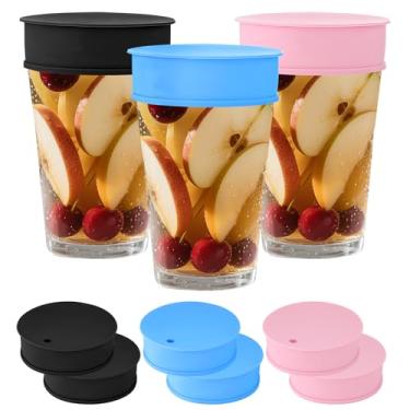 Imagem de PEOVLVN 6 capas de copos para bebidas para segurança, capas de silicone para bebidas com orifício de palha, protetor de bebida reutilizável para mulheres, café, chá, canecas de cerveja, tampas de