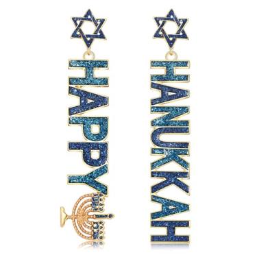 Imagem de Brincos de Hanukkah para mulheres, estrela judaica de Davi, brincos azuis Menorah Dreidel, brincos de Hanukkah, joias judaicas, presentes de Hanukkah, roupa de Hanukkah, Zinco, Sem pedra preciosa