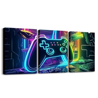 Imagem de Feelyou 3 peças de arte de parede em tela para crianças, meninos, gamer, para sala de estar, jogos, decoração de parede para sala de jantar, quarto, banheiro, jogo, edredom para decoração de casa