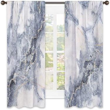 Imagem de Cortinas blecaute de mármore para quarto - Cortinas escurecidas com isolamento térmico para sala de estar, L 132 x C 213 cm