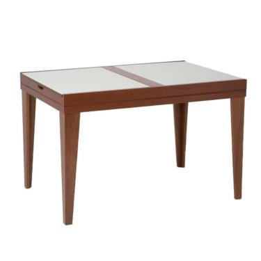 Imagem de Mesa de Jantar Retangular Extensível com Tampo de Vidro Gênova Mel e Off White