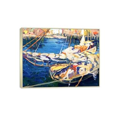Imagem de MUHJDYC Pôster de pintura famosa de arte de parede Jane Peterson em tela para decoração de sala de estar (barcos no porto) 20x25cm-8x10in