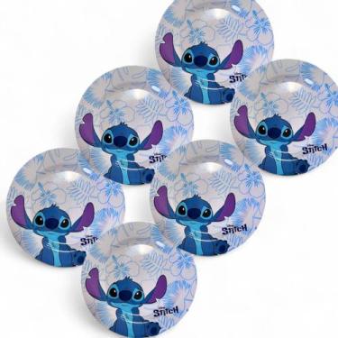 Imagem de kit 6 Prato Jantar Almoço Grande Raso Melamina Stitch Disney - Marca
