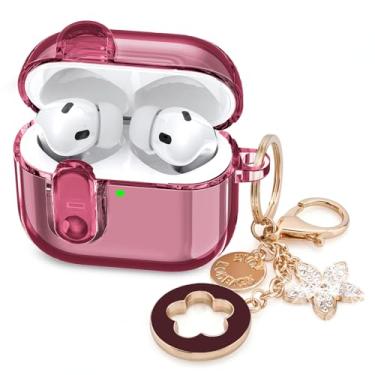 Imagem de (com cadeado) Capa transparente compatível com lindos Apple Airpods Pro1/2 com chaveiro brilhante, VISOOM TPU Transparency Air pods Pro 1ª geração de fones de ouvido Bling chaveiro para iPod Pro2 1