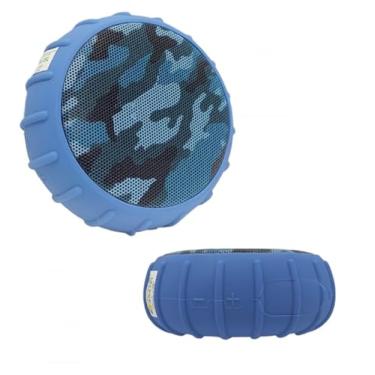 Imagem de Caixa de Som Bluetooth Portátil, 5W RMS, À Prova de Respingos IPX4, com Entrada USB e Cartão TF (Camuflado azul)