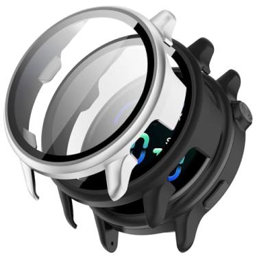 Imagem de [Pacote com 2] Capa com protetor de tela de vidro temperado compatível com Garmin Vivoactive 6, capa protetora de cobertura total de policarbonato rígido opaco para Vivoactive 6