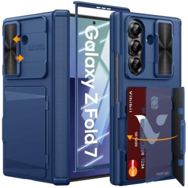 Imagem de Vihibii Capa carteira para Samsung Galaxy Z Fold 7 com suporte para cartão e capa de lente de câmera deslizante e protetor de tela externo e proteção de dobradiça robusta, capa de telefone à prova de