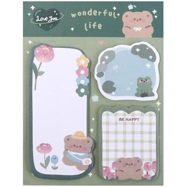 Imagem de 1 conjunto de notas adesivas de animais, desenho animado, morango, coelho, urso, bloco de notas, marcadores de página fofos para caderno doméstico (verde)
