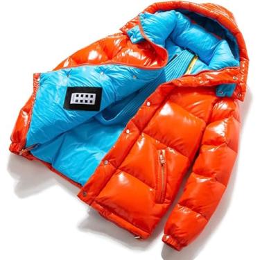 Imagem de Casaco De Inverno Engrossado Brilhante Masculino Jaqueta Puffer Com Capuz Estofamento Quente Brilhante Neve Jaquetas Outwear, Orange, L