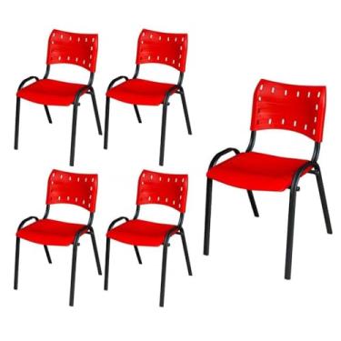 Imagem de Kit 5 Cadeira Iso Base Preto Igreja, Escola, Escritorio Vermelho