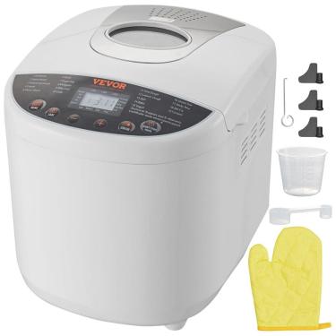 Imagem de Panificadora Automática 19 em 1 com Capacidade de 910g, 3 Tamanhos de Pão e 3 Cores de Crosta, 110V 650W, VEVOR, Branca