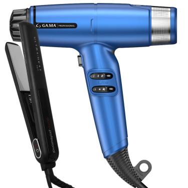 Imagem de Kit Secador iQ Lite Max Blue e Prancha Silk Chrome