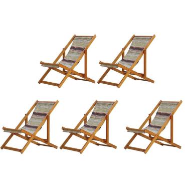 Imagem de Kit 5 Cadeiras Espreguiçadeira Preguiçosa Dobrável Mel Sem Braço