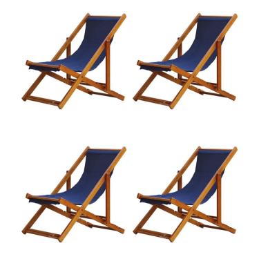 Imagem de Kit 4 Espreguiçadeiras Preguiçosa Dobrável sem Braço Mel em Madeira Maciça
