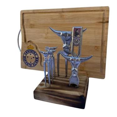 Imagem de Kit Tabua Churrasco Time Personalizada Cruzeiro com Garra Boi e Garfos