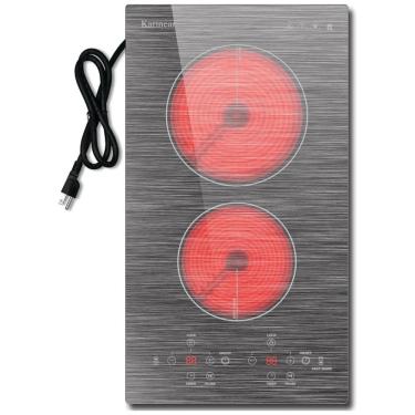 Imagem de Cooktop Elétrico Karinear de 2 Bocas, 110V, 30 cm, Tampo de Vidro com Padrão Bonito - Preto/Cinza