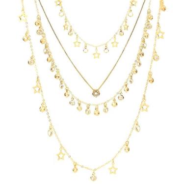 Imagem de Mix de colares adhara estrelas folheado a ouro 18k - PIUKA, Dourado, 6