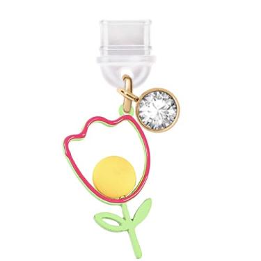 Imagem de ELISE & FONDA Porta de carregamento tipo C TP778, plugue antipoeira, pintura em spray 3D, flor rosa com bola, pingente de celular para iPhone 15/16/Samsung/OnePlus/Xiaomi/oppo telefones Android