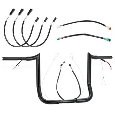 Imagem de Prewired Guidão Rise Ape Hangers De 14" Pré-Cabeado Para Harley Street Glide/Electra Glide/Ultra Limited 2014-2023, Barra Gancho Meathook 1,25" Com Cabo Can-Bus E Linha Guia, Preto
