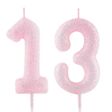 Imagem de Vela de aniversário de 13 anos, rosa, número 13, velas luminosas, enfeite de bolo, decoração de feliz aniversário, para meninas, meninos, mulheres, comemorações, artigos de festa
