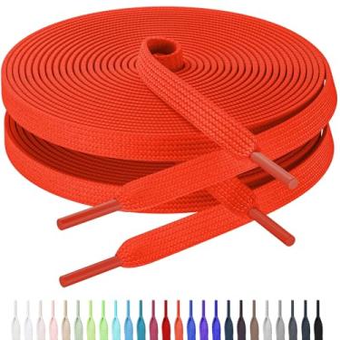 Imagem de AWANGLOU 2 pares de cadarços planos para tênis, cadarços de 5/40.6 cm de largura para tênis em 27 cores, vários comprimentos para pessoas, Laranja 06 (2 pares), 32" Inch(80cm)