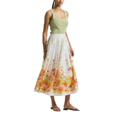 Imagem de Derek Lam 10 Crosby Saia maxi plissada de organza Alexia feminina, Branco/Papaya Multi, 32